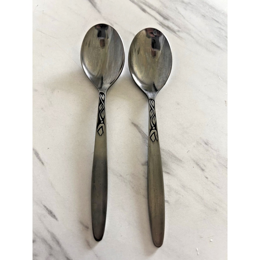 Amefa Holland Stainless Teaspoons Flatware 6" Lot of 2 Vintage BxA